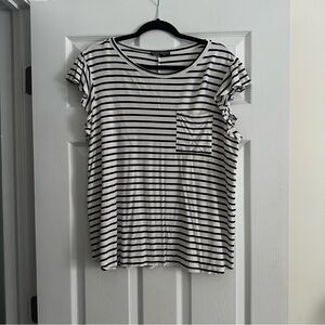 Size XL Shop Basic USA Black and White Striped Flutter Sleeve Tshirt